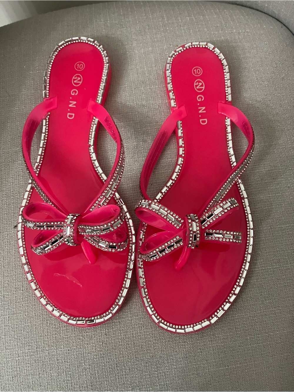 G.N.D Hot Pink Jeweled Bow Slide Sandals